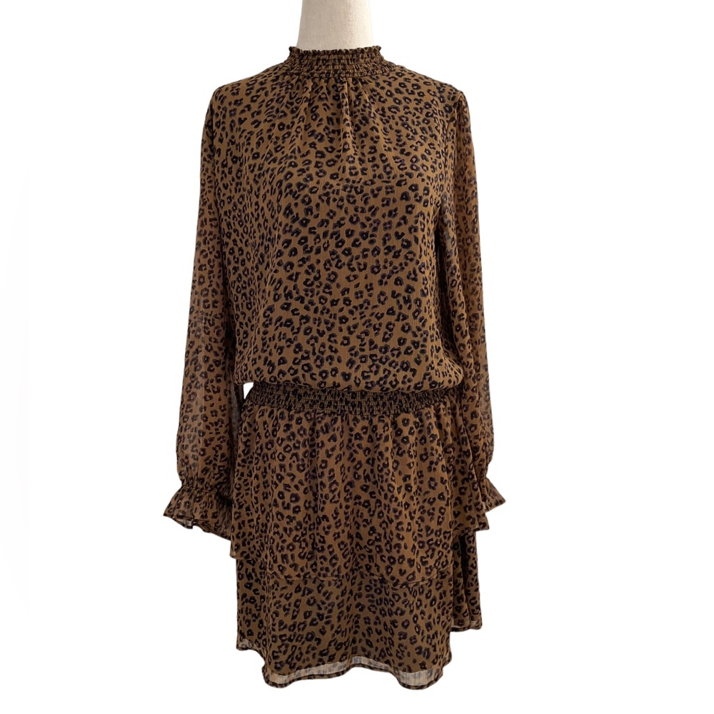Express Womens Medium Cheetah Animal Print Brown Longsleeve Dress